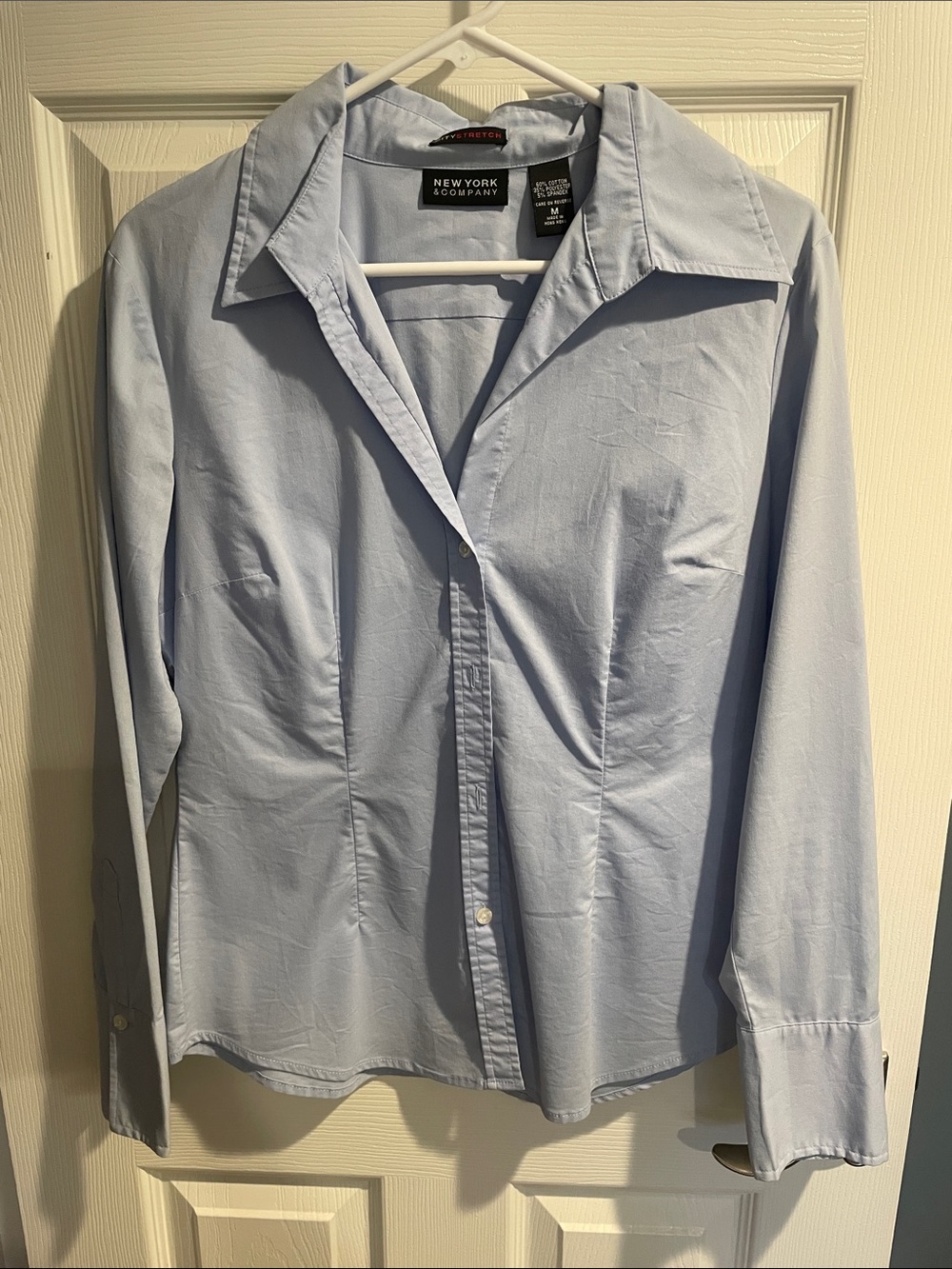New York & Company Pale Blue Button-Front Blouse